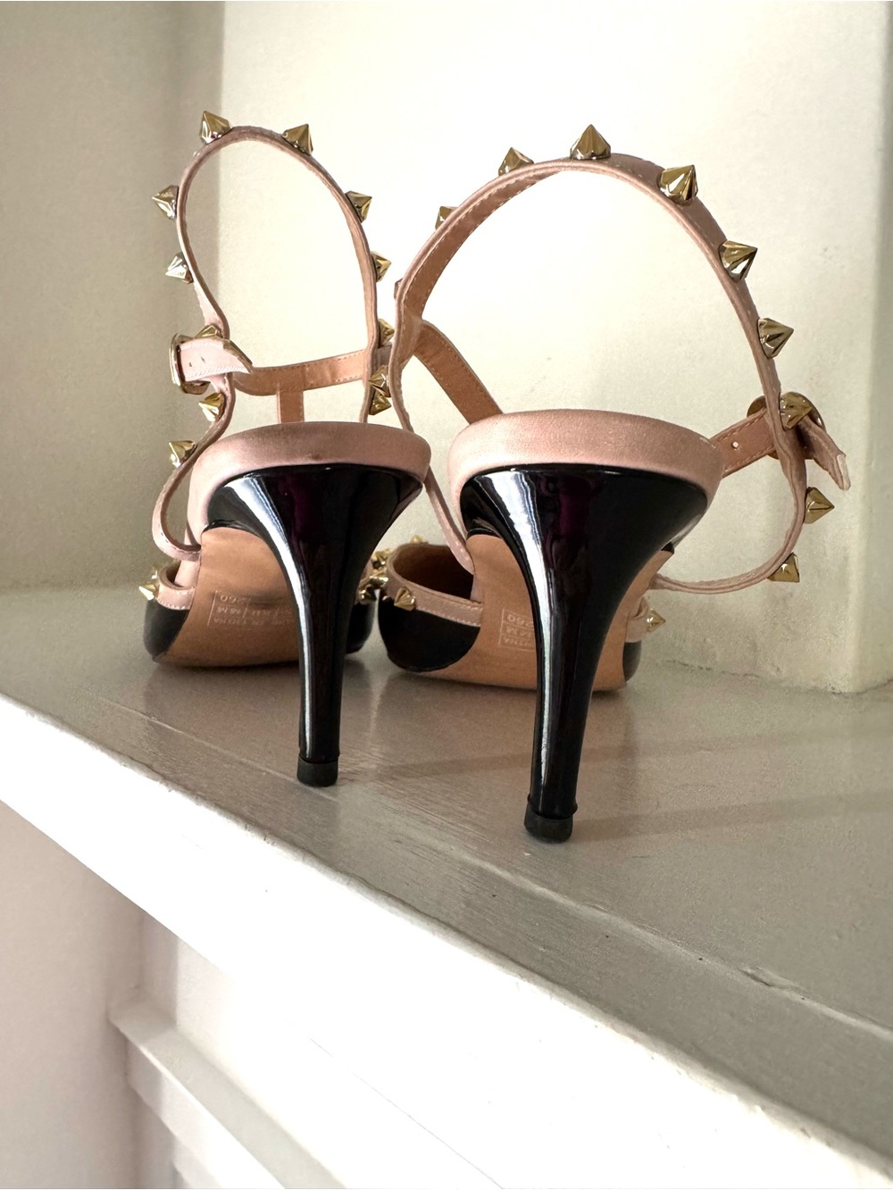 Hecater Stud-Trim Black Patent Pointed Toe Midi Heel with Nude Straps - Picture 4 of 6